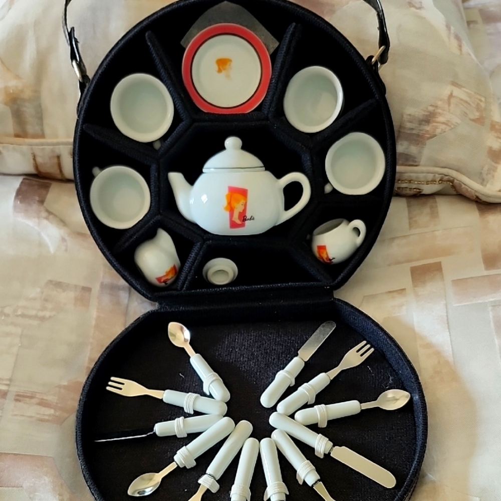 Barbie White Porcelain Travel Tea Set with Case